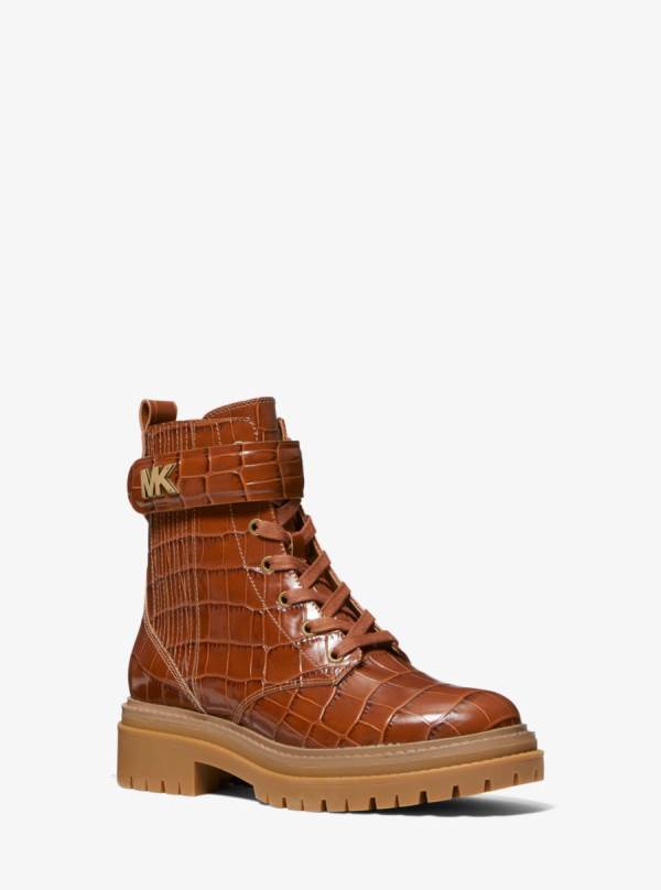 Damske Bojové topánky Michael Kors Stark Crocodile Embossed Leather Hnede - Topanky Michael Kors Vypredaj | VAXBE-8604